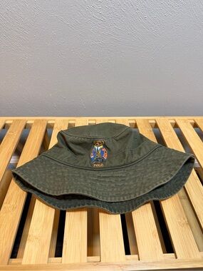 Polo by Ralph Lauren Olive Green Bucket Hat with Bear Embroidery